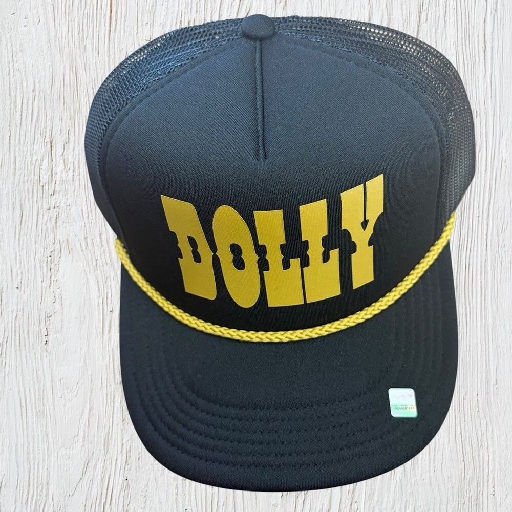 Dolly Parton Black Trucker Hat Gold Rope Mesh Back Snapback Cap One Size
